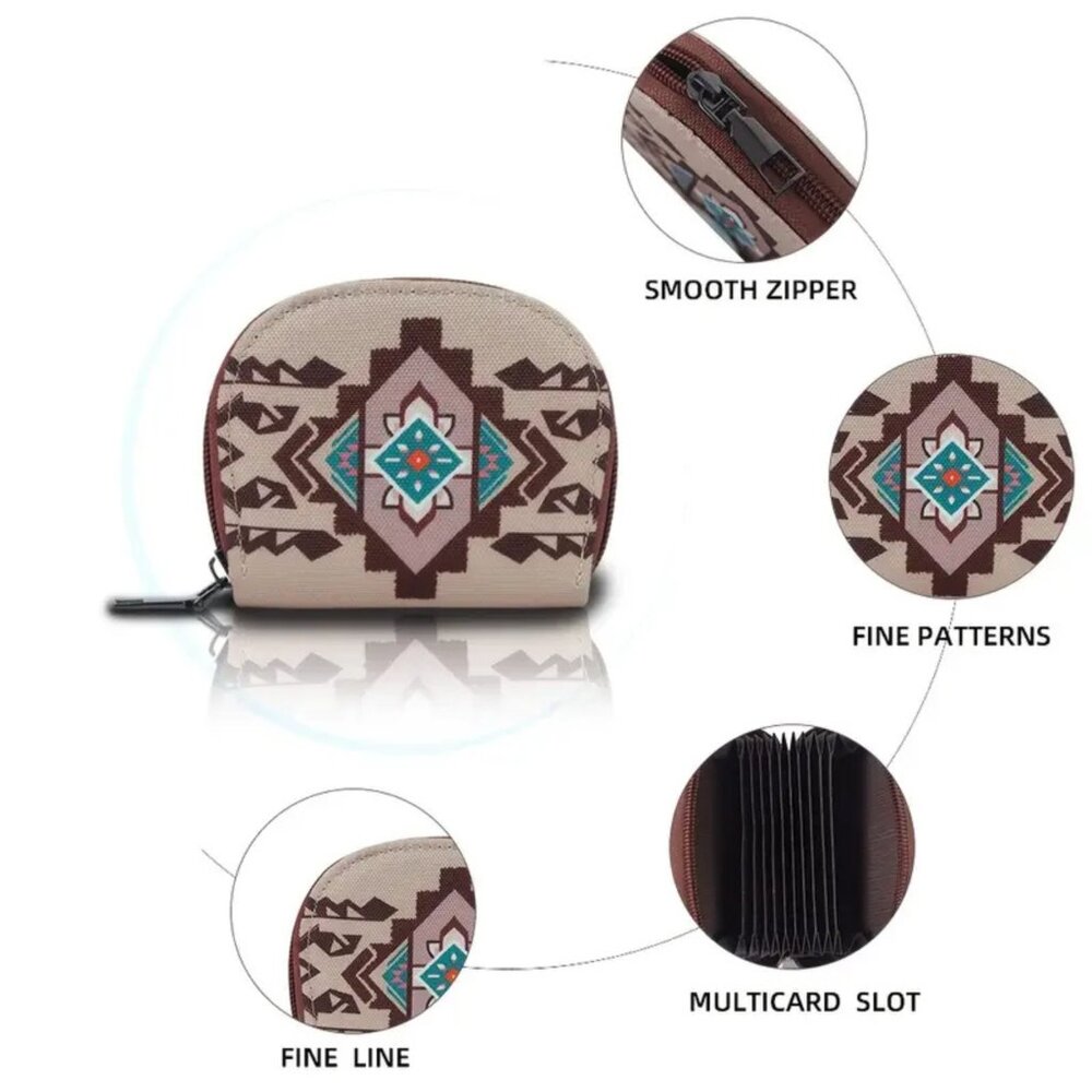 Boho Aztec Tribal Crossbody Bag & Mini Wallet Set Southwestern Canvas Purse - Picture 5 of 9